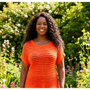 Ruby Rd Mesh crochet Like Women's Orange top short sleeve L